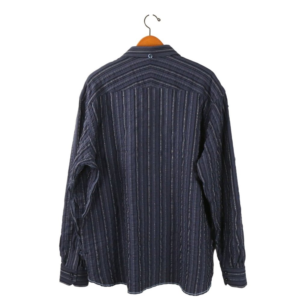 NWT Brandolini Textured Stripe Navy Blue Mens Button Front Shirt XXL - Picture 7 of 7